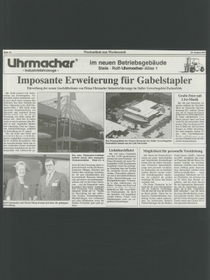 Zeitungsbericht über die Erweiterung von Uhrmacher